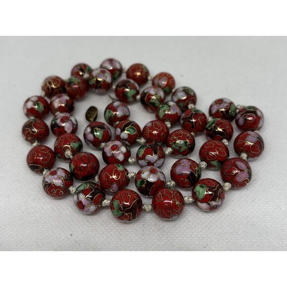 Vintage Chinese cloisonné beaded necklace - Picture 3 of 9